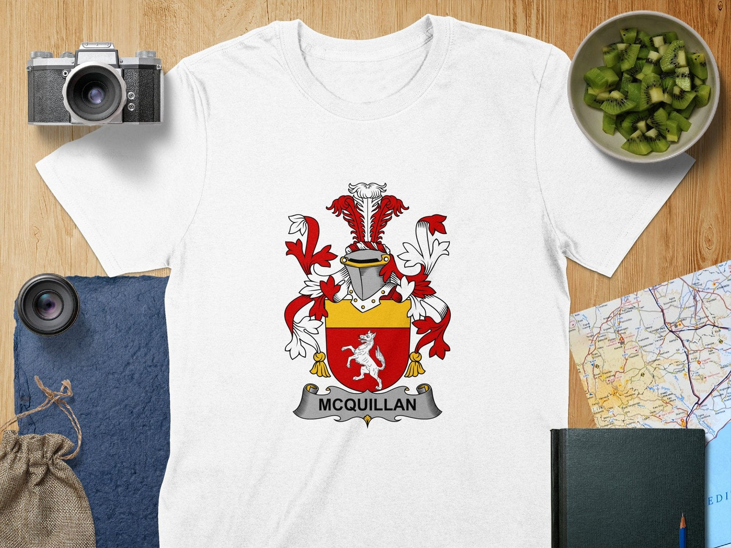 Physical Item S / White McQuillan Surname Irish Heraldry Unisex T-Shirt