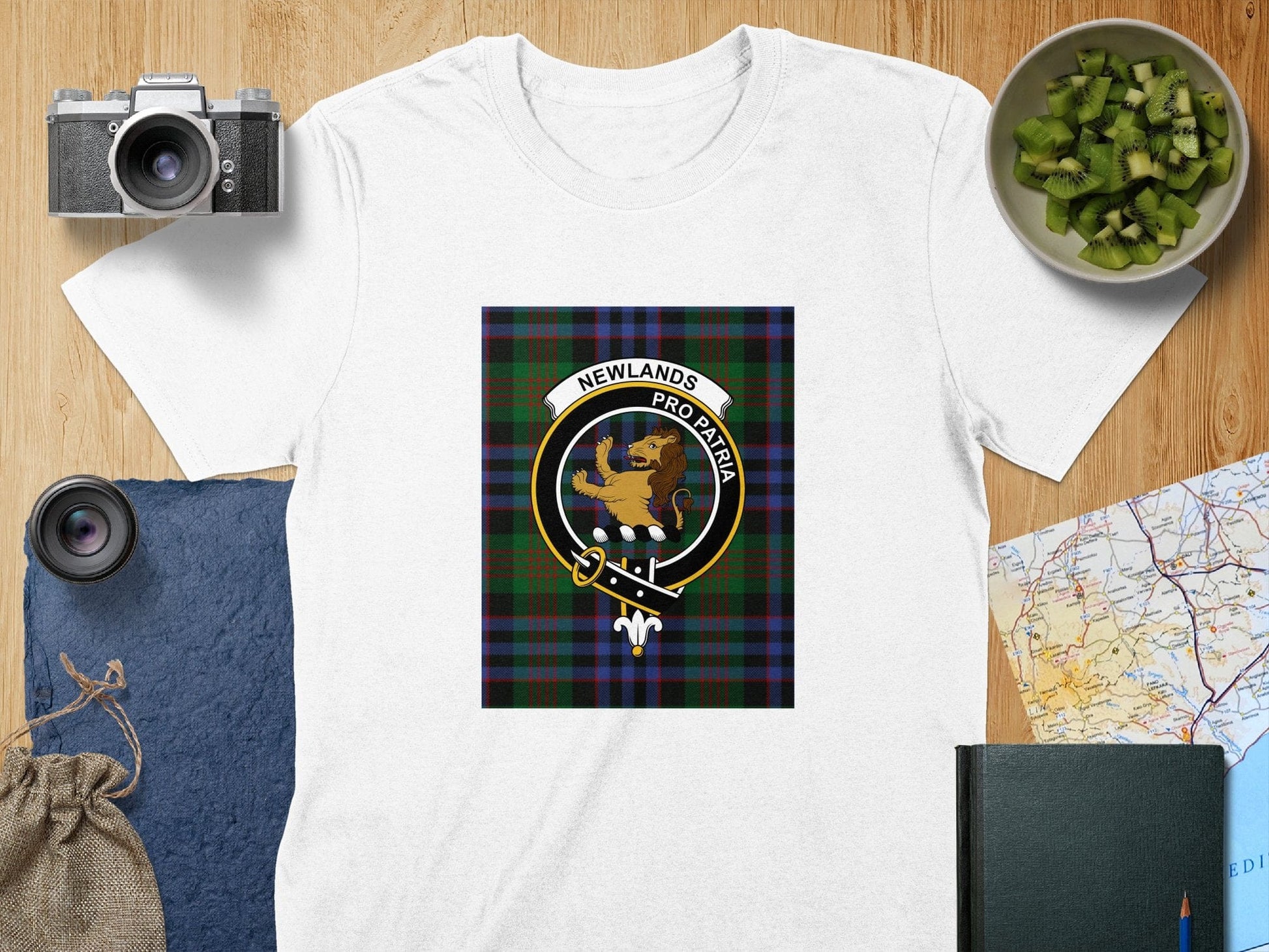 Physical Item S / White Newlands Clan Scottish Tartan Crest Unisex T-Shirt