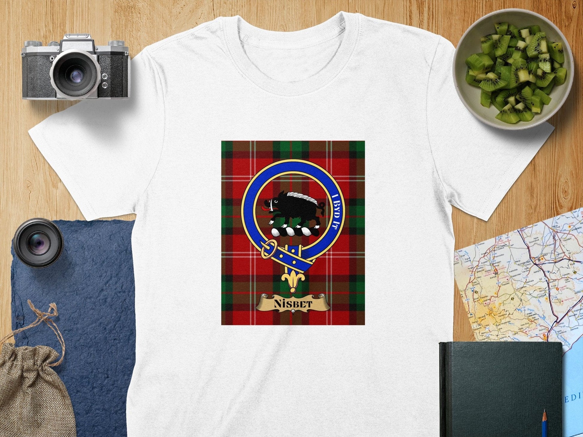 Physical Item S / White Nisbet Clan Scottish Tartan Crest Unisex T-Shirt