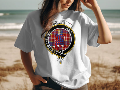 Physical Item S / White Ogilvie Scottish Clan Crest Tartan Unisex T-shirt