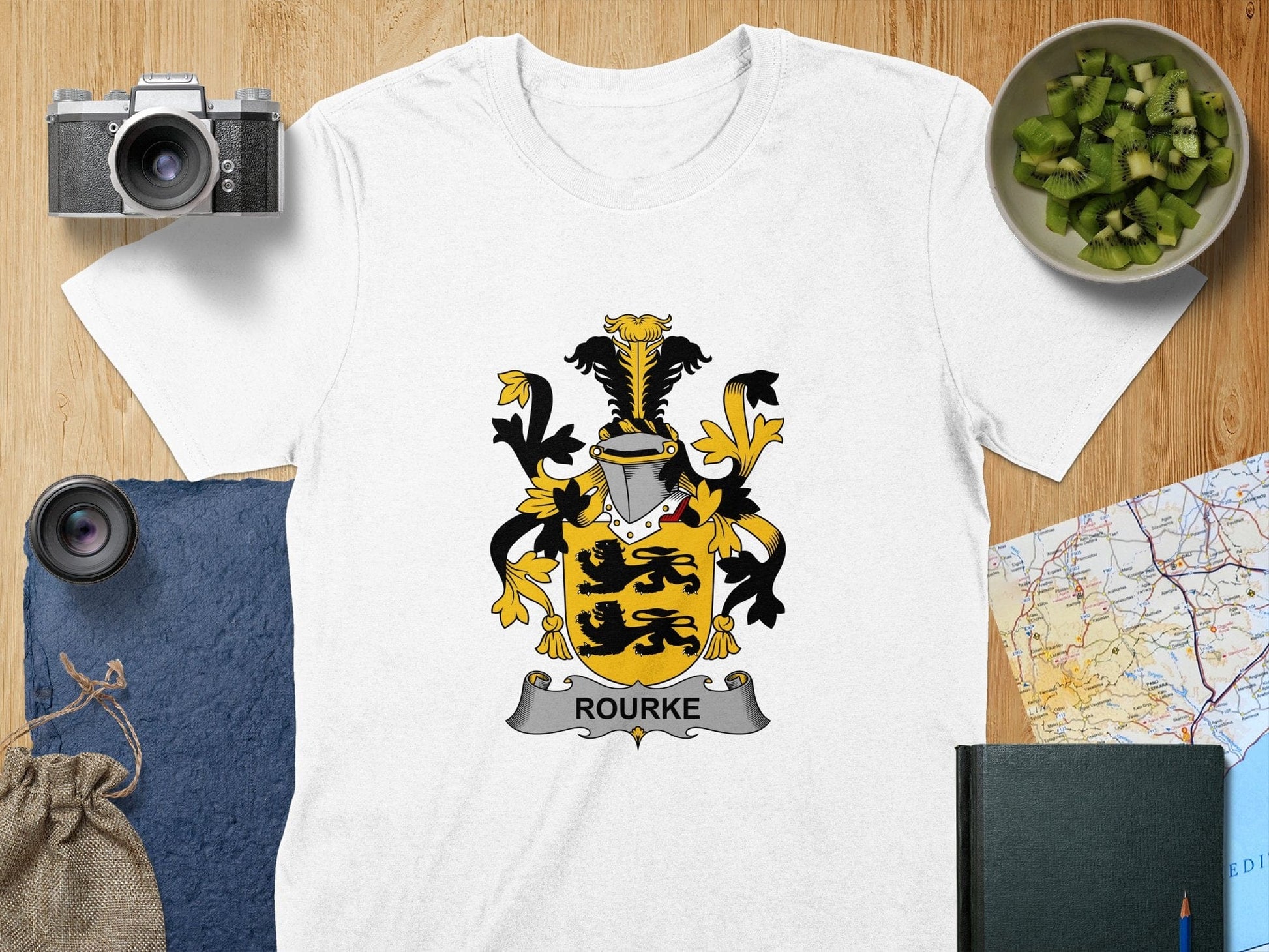 Physical Item S / White Rourke Surname Irish Heraldry Unisex T-Shirt