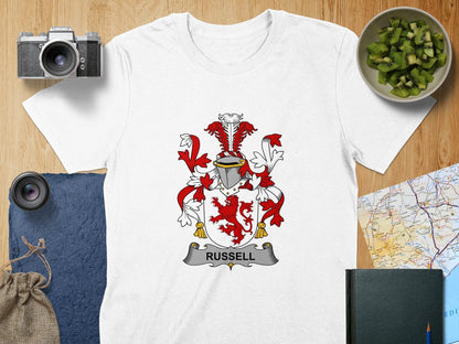 Physical Item S / White Russell Surname Irish Heraldry Unisex T-Shirt