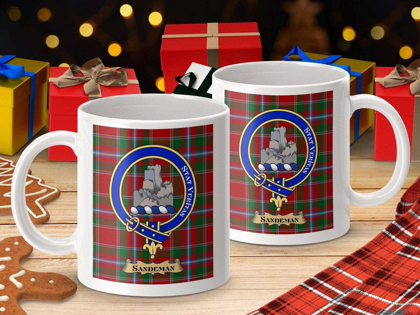 Physical Item Sandeman Clan Scottish Tartan Crest Badge Mugs