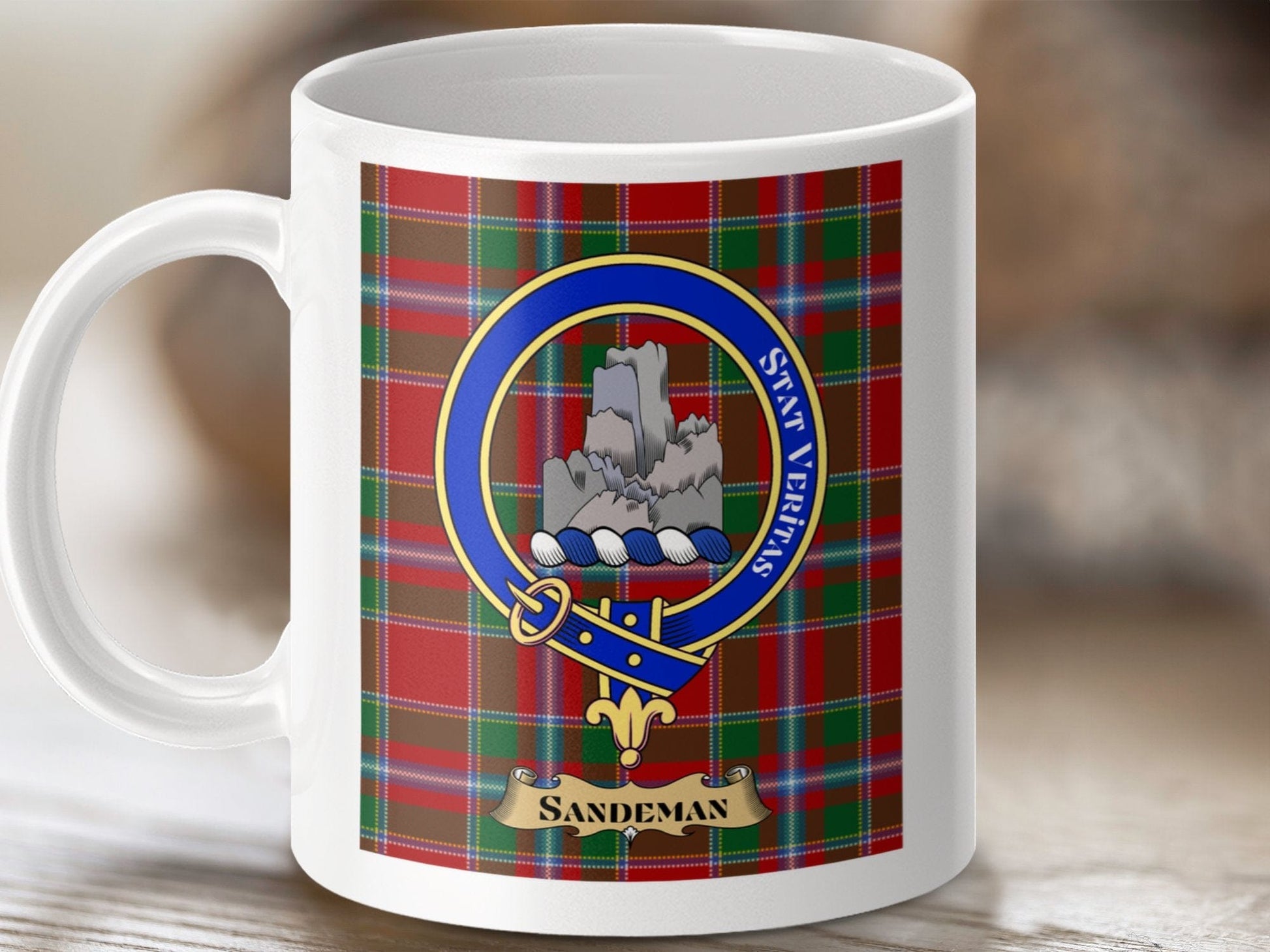 Physical Item Sandeman Clan Scottish Tartan Crest Badge Mugs