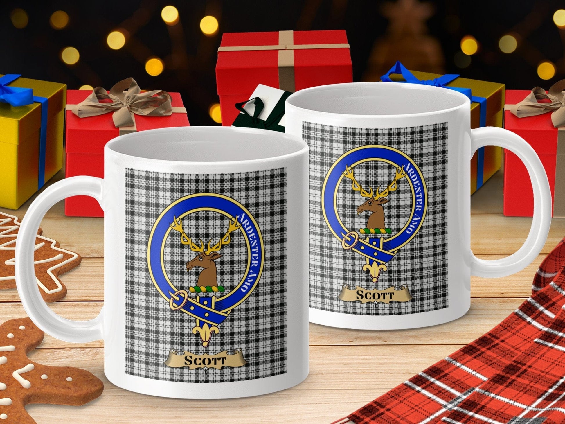 Physical Item Scott Clan Scottish Tartan Crest Plaid Deer Mugs