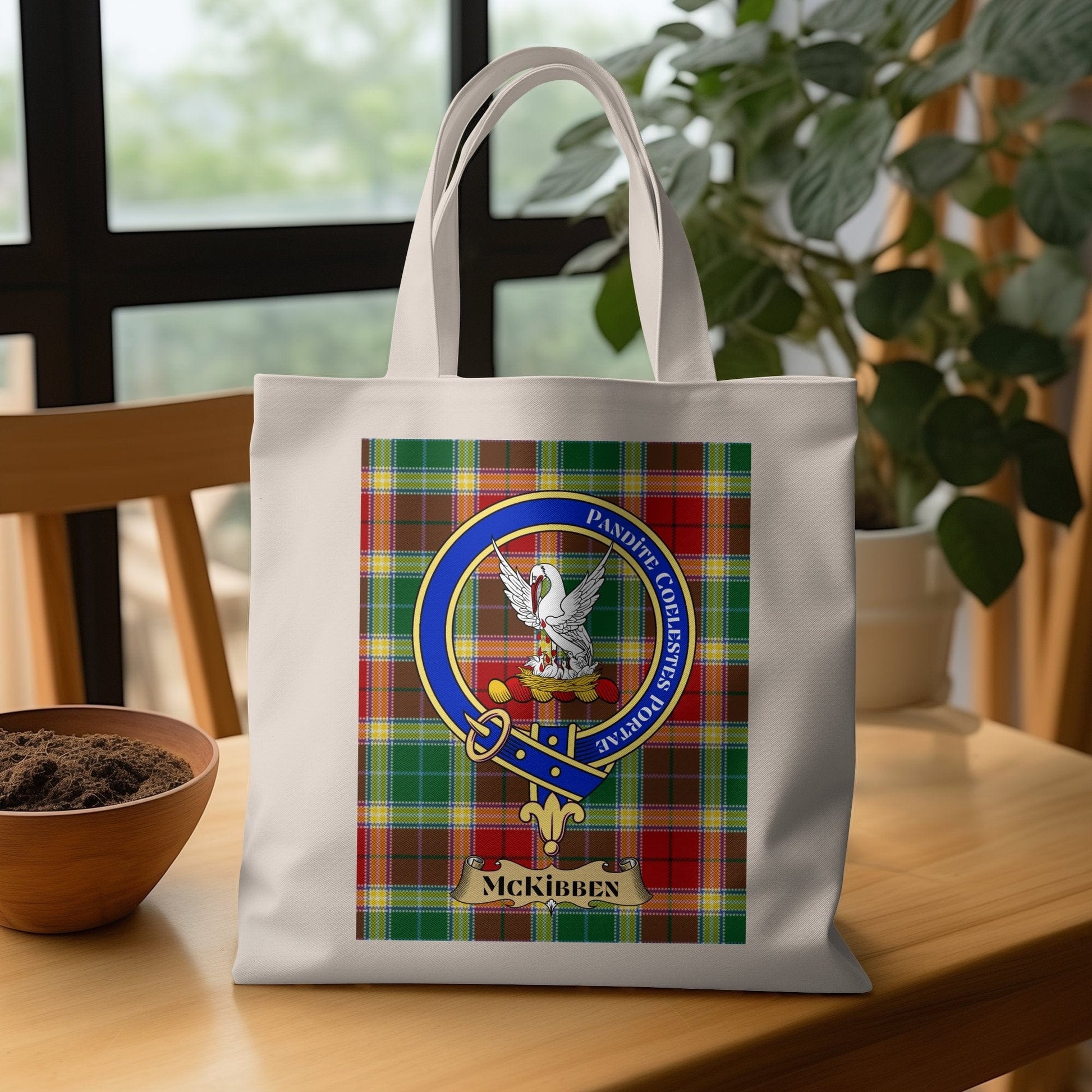 Physical Item Scottish Clan Crest McKibben Tartan Background Tote Bag