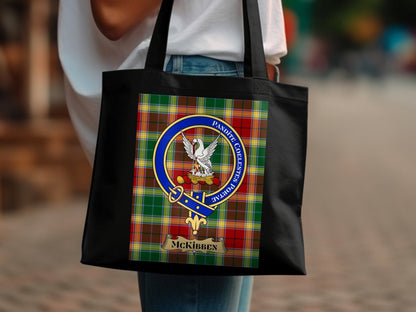 Physical Item Scottish Clan Crest McKibben Tartan Background Tote Bag