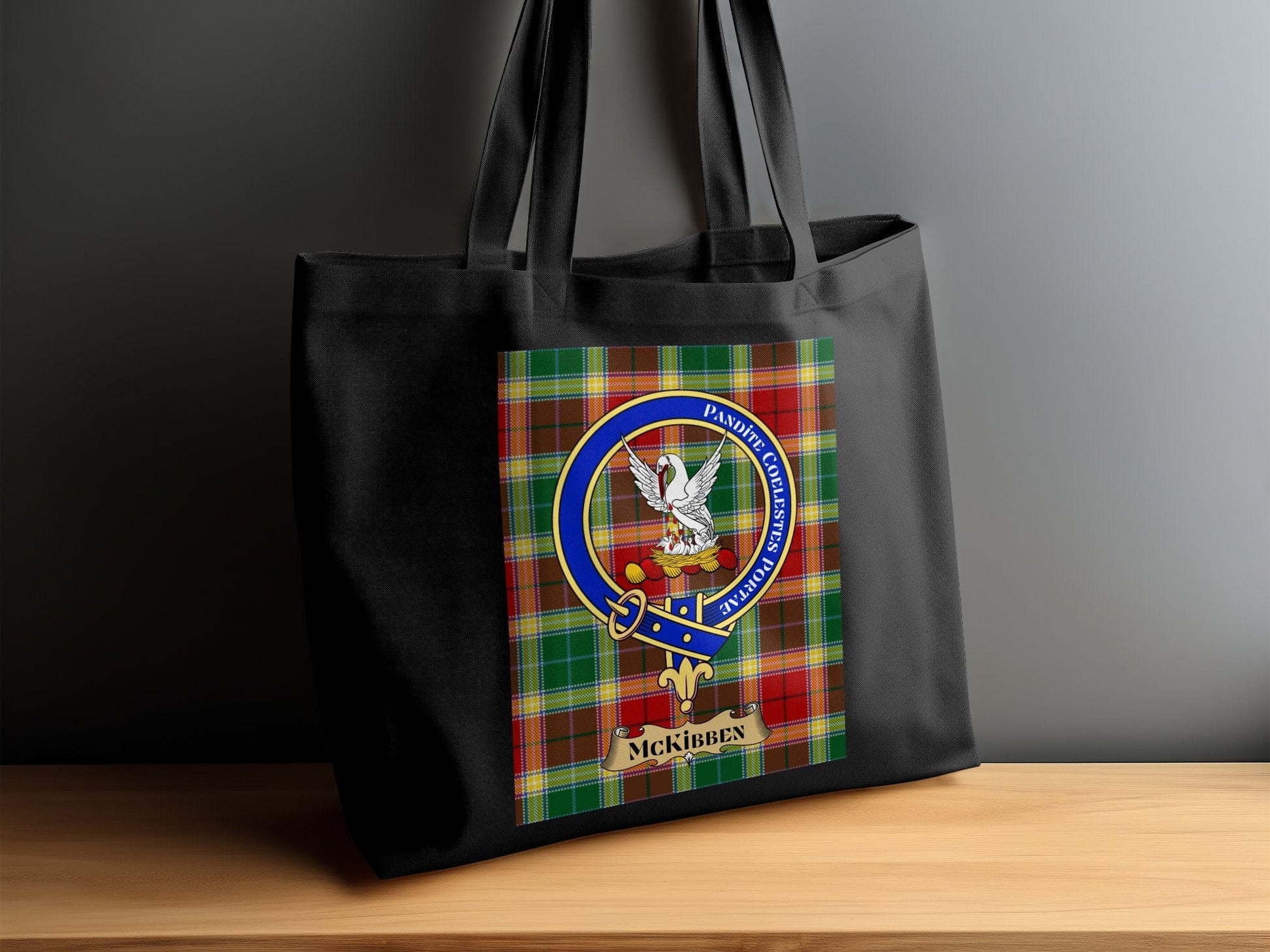 Physical Item Scottish Clan Crest McKibben Tartan Background Tote Bag