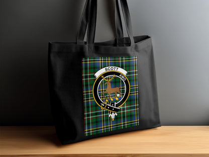 Physical Item Scottish Clan Crest on Tartan Background Colorful Tote Bag