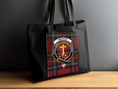 Physical Item Scottish Clan Crest on Tartan Background Mercer Tote Bag