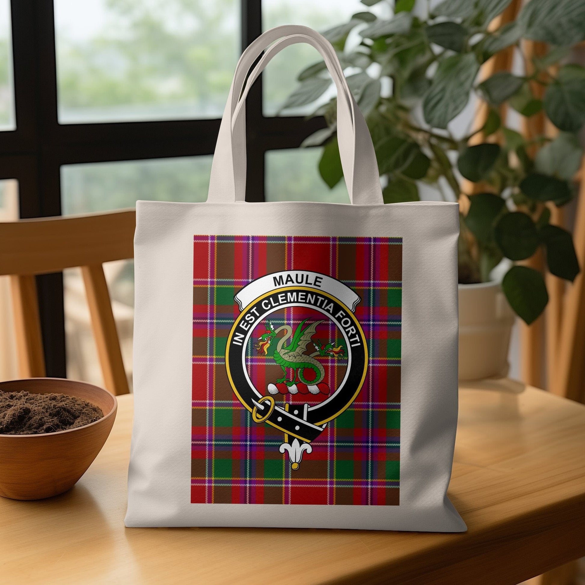 Physical Item Scottish Clan Crest on Tartan Background Tote Bag