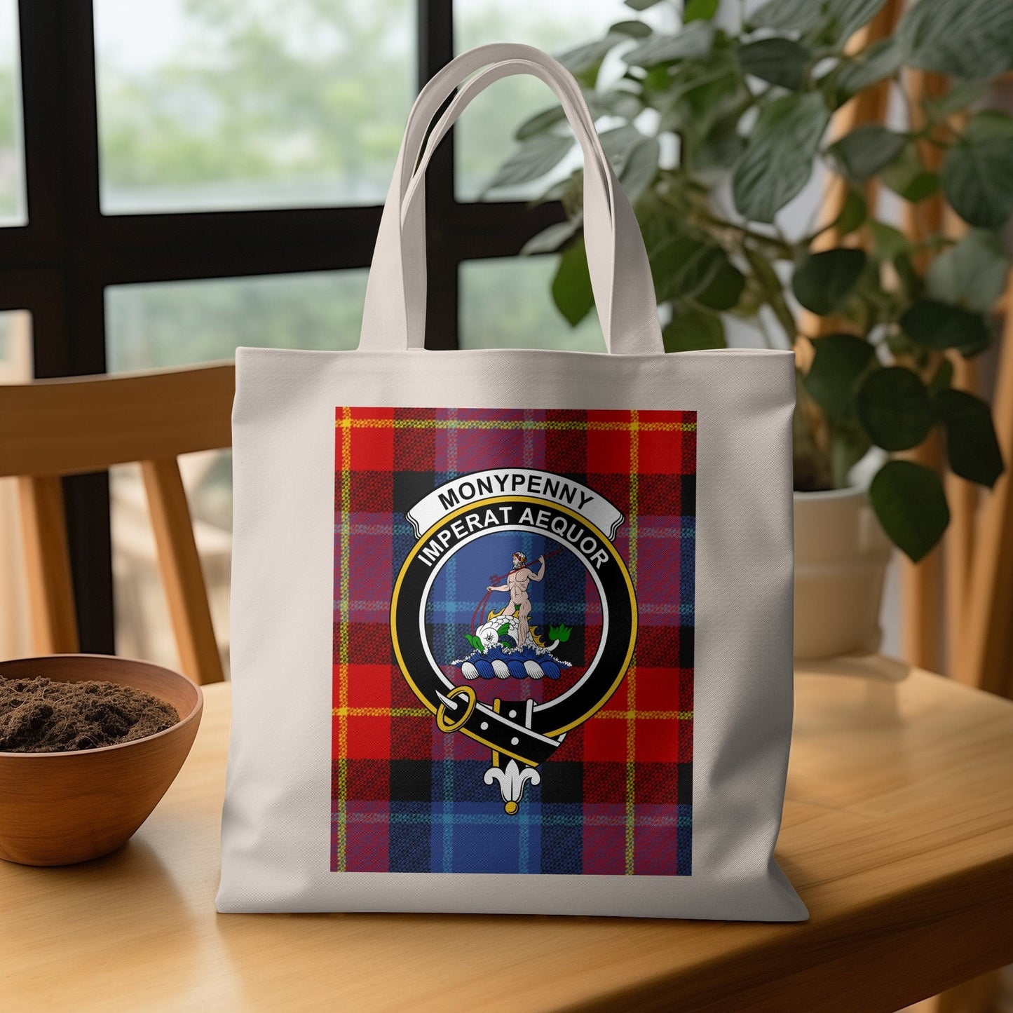 Physical Item Scottish Clan Crest on Tartan Background Tote Bag