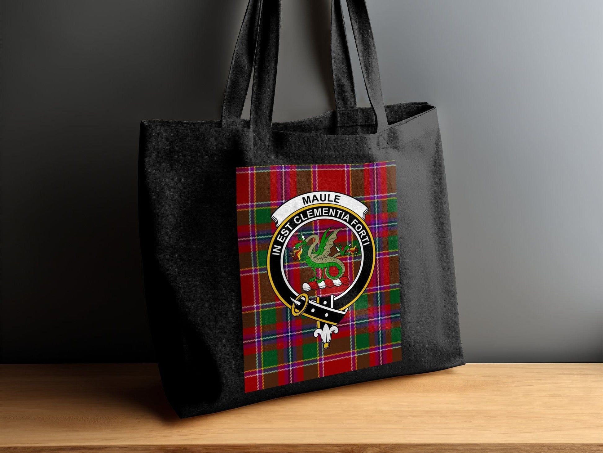 Physical Item Scottish Clan Crest on Tartan Background Tote Bag