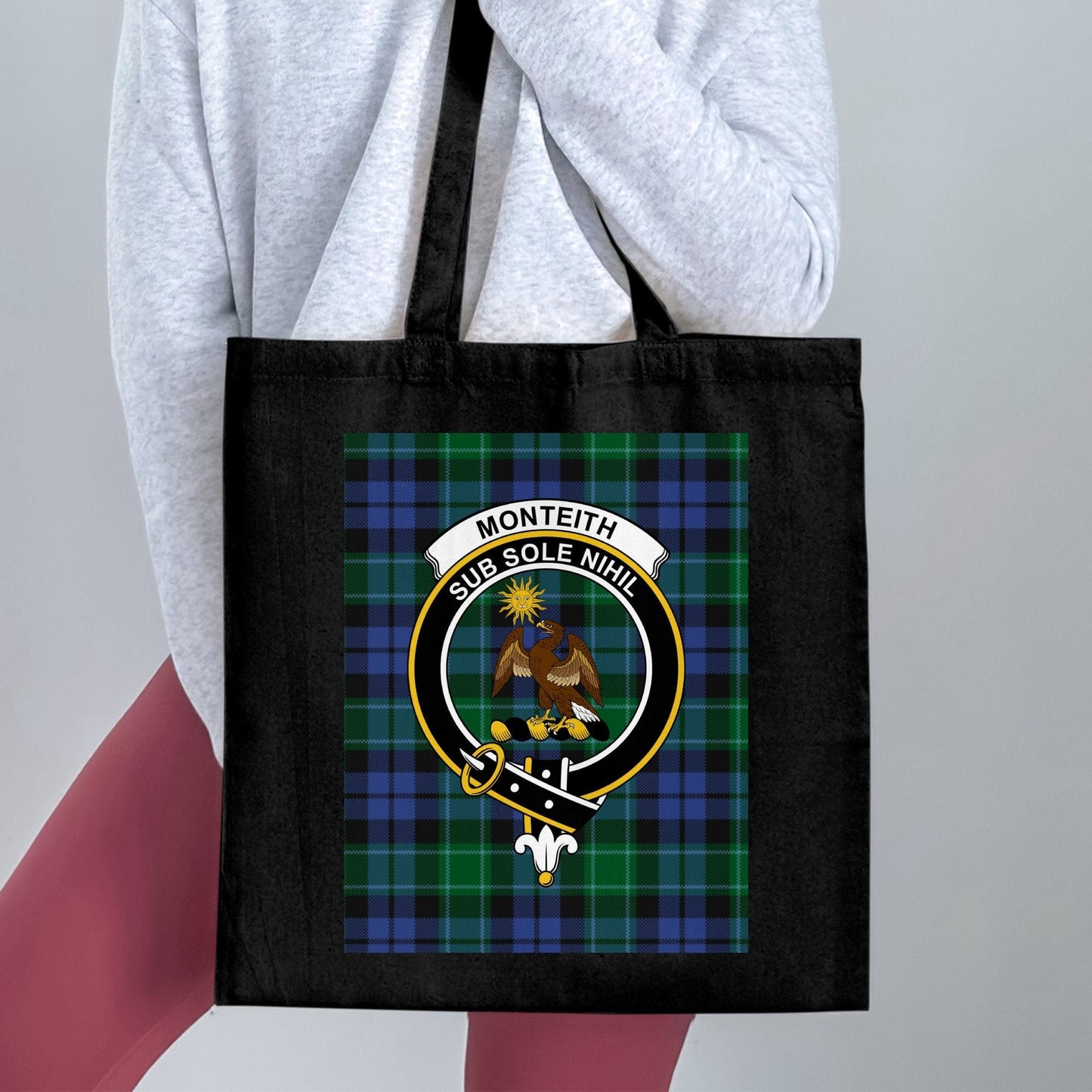 Physical Item Scottish Clan Crest on Tartan Background Tote Bag