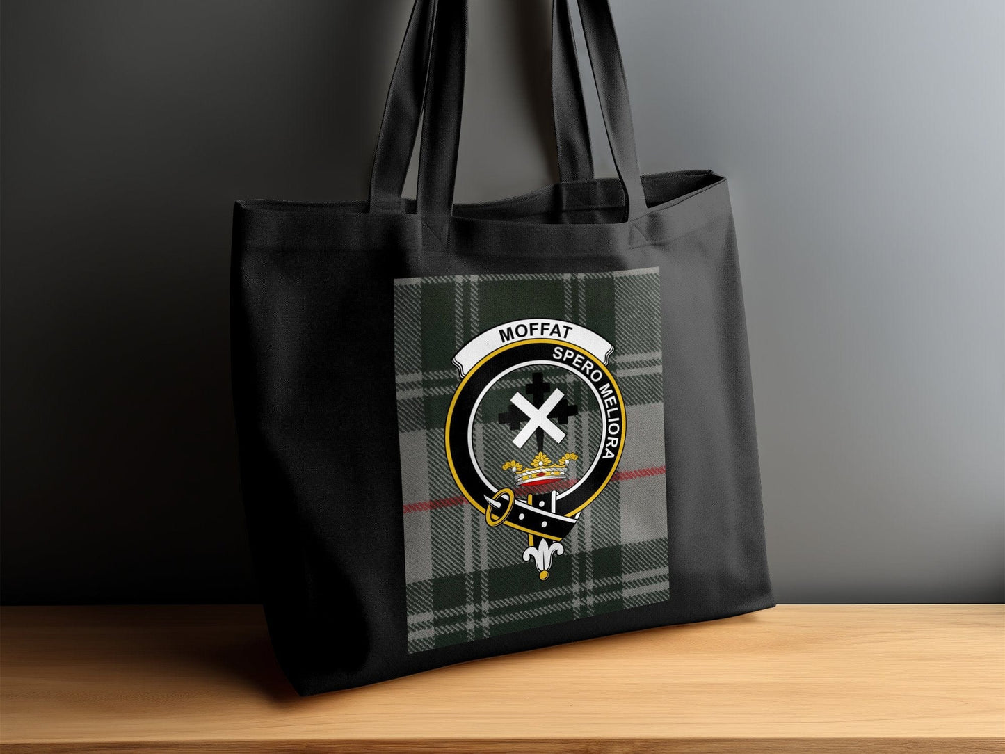 Physical Item Scottish Clan Crest on Tartan Background Tote Bag