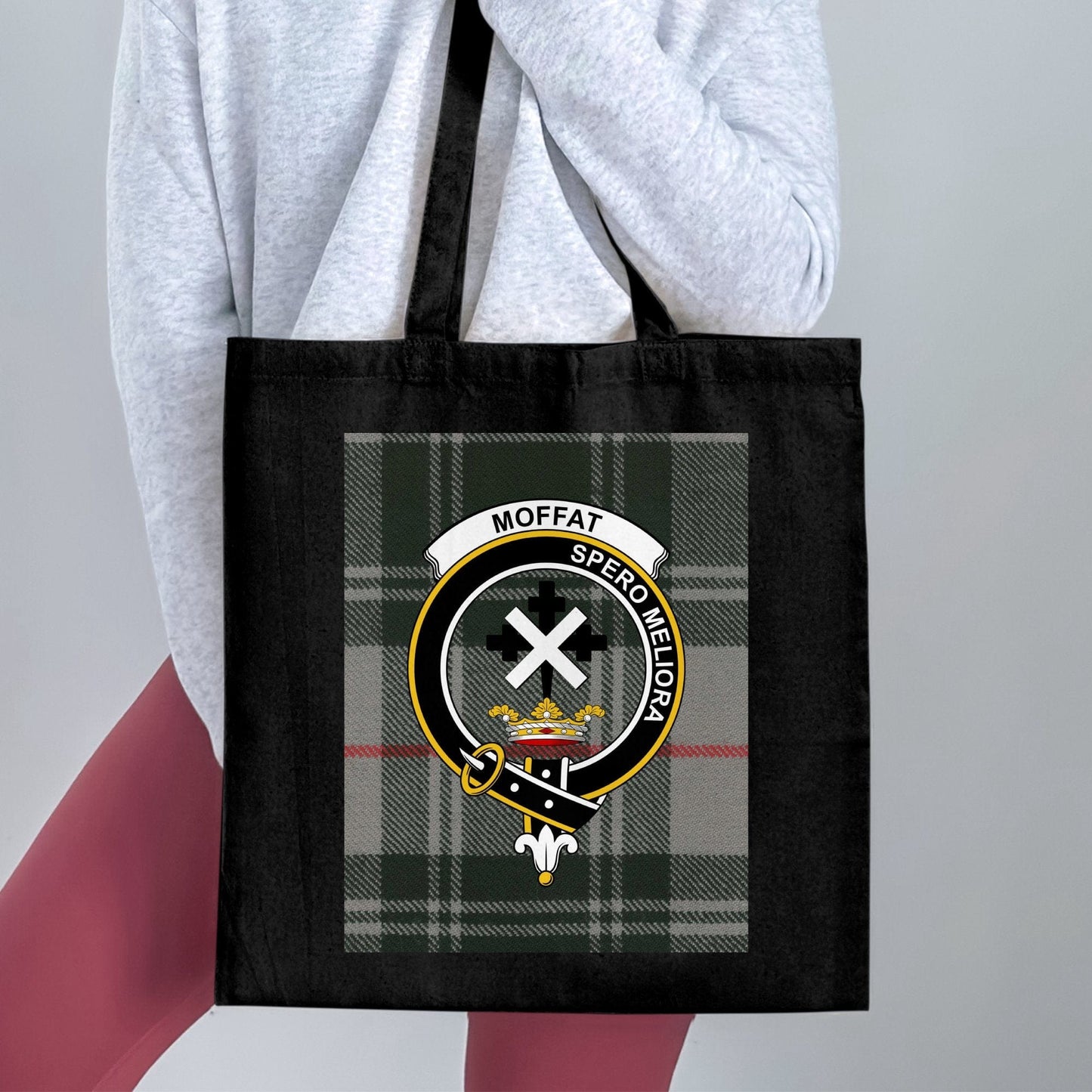 Physical Item Scottish Clan Crest on Tartan Background Tote Bag