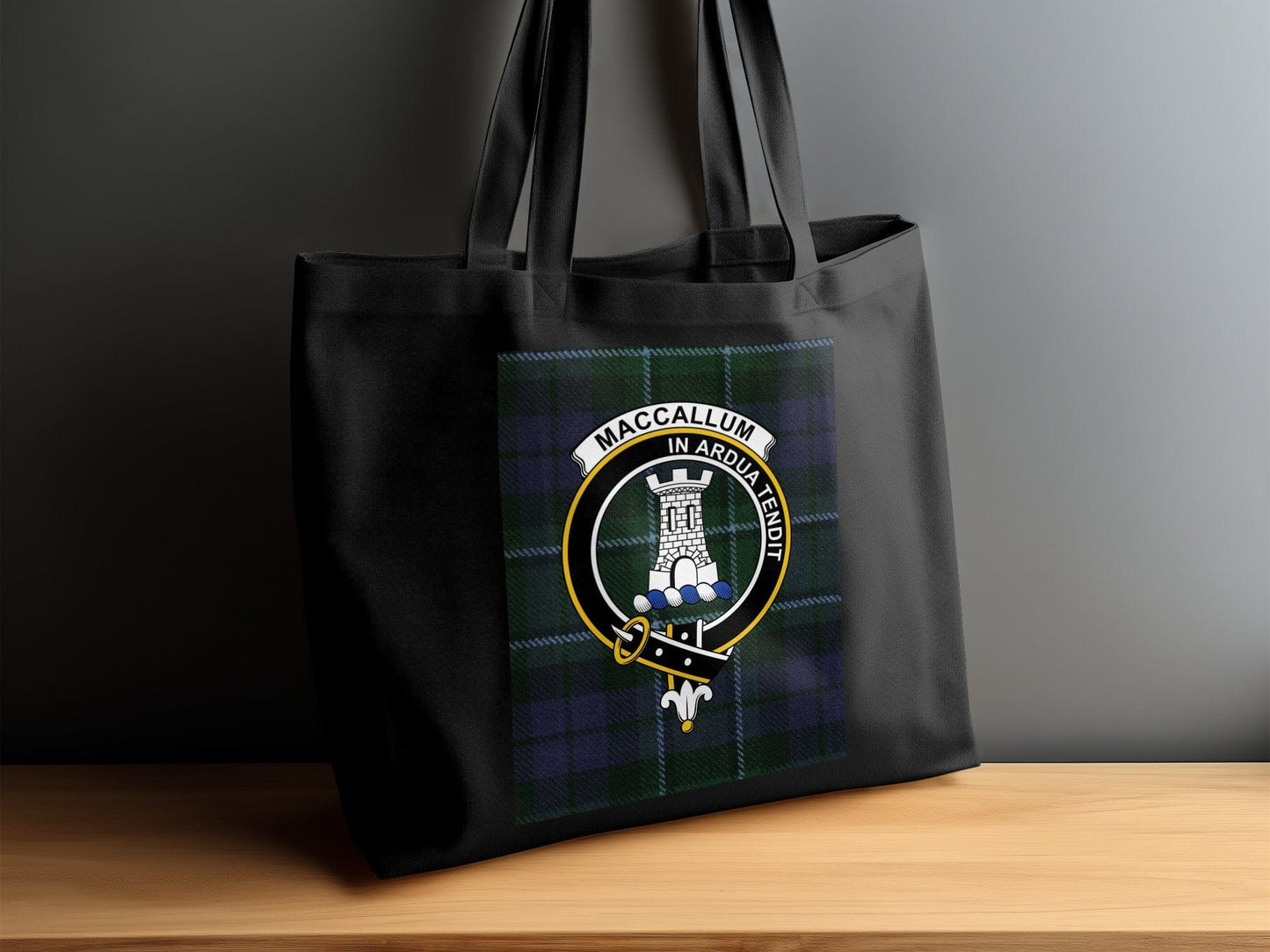 Physical Item Scottish Clan Crest on Tartan Background Tote Bag