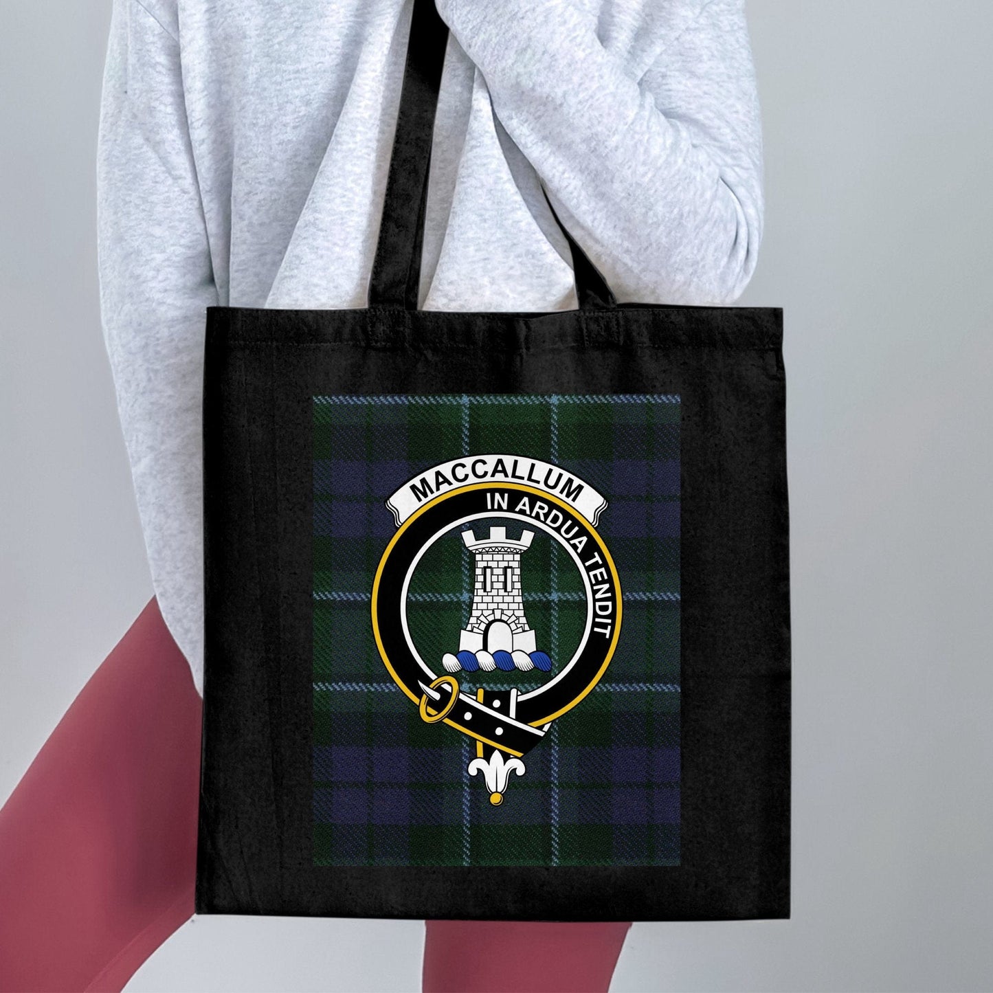 Physical Item Scottish Clan Crest on Tartan Background Tote Bag