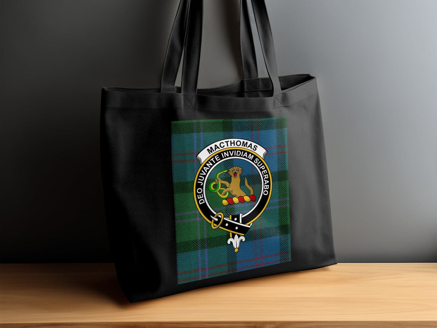 Physical Item Scottish Clan Crest on Tartan Background Tote Bag