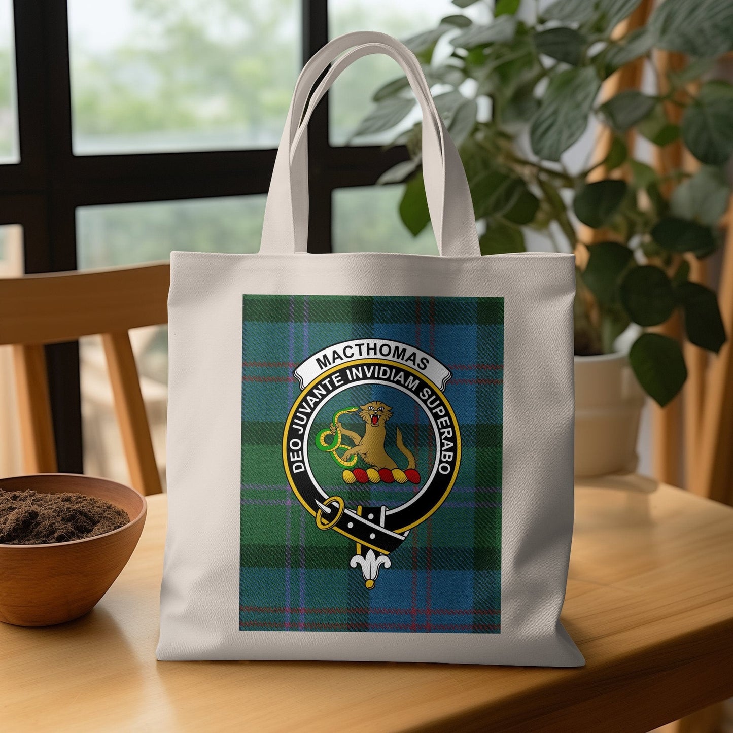 Physical Item Scottish Clan Crest on Tartan Background Tote Bag