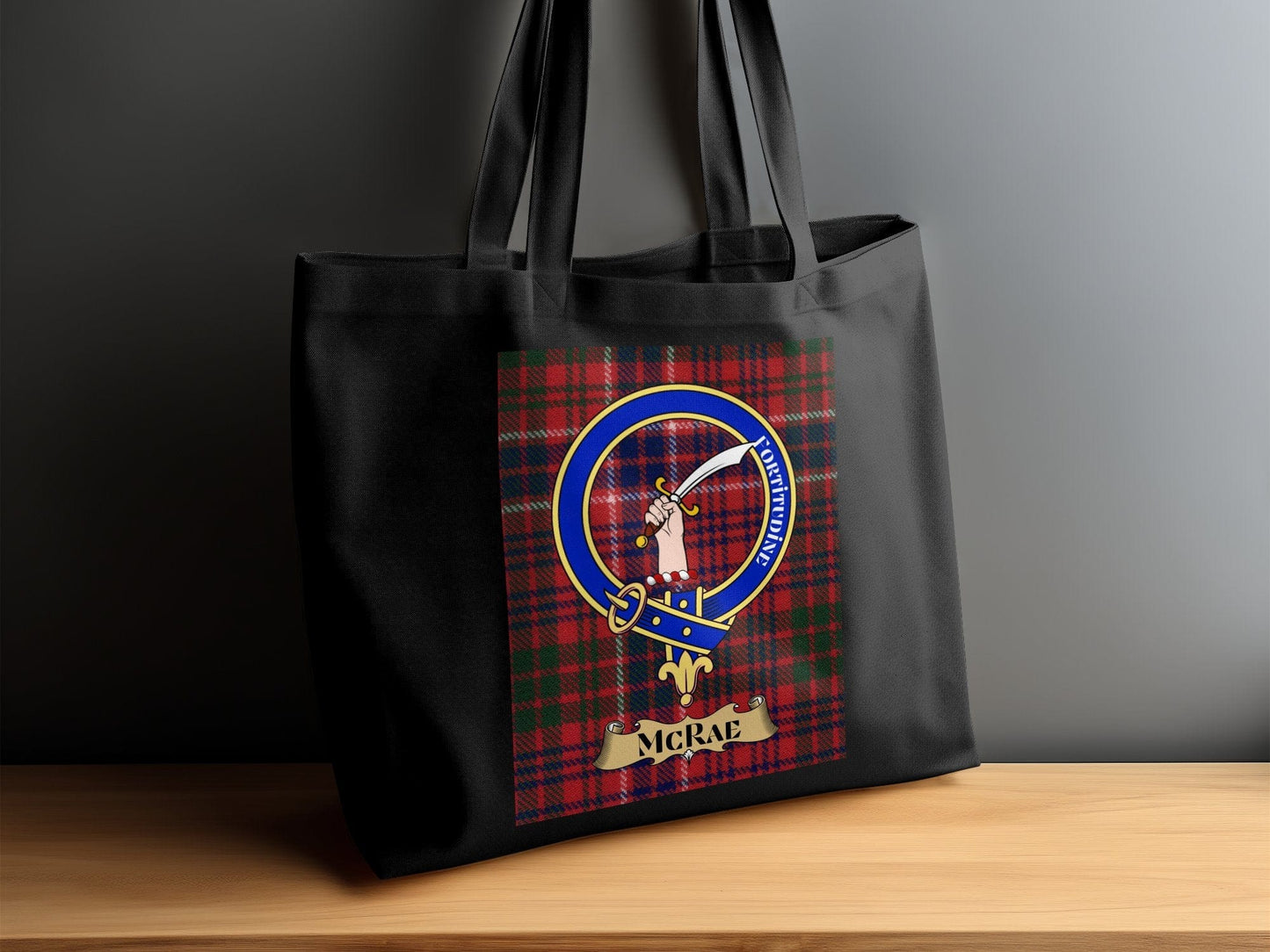 Physical Item Scottish Clan Crest on Tartan Background Tote Bag