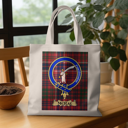 Physical Item Scottish Clan Crest on Tartan Background Tote Bag