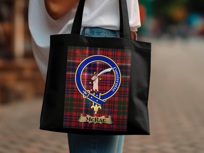 Physical Item Scottish Clan Crest on Tartan Background Tote Bag