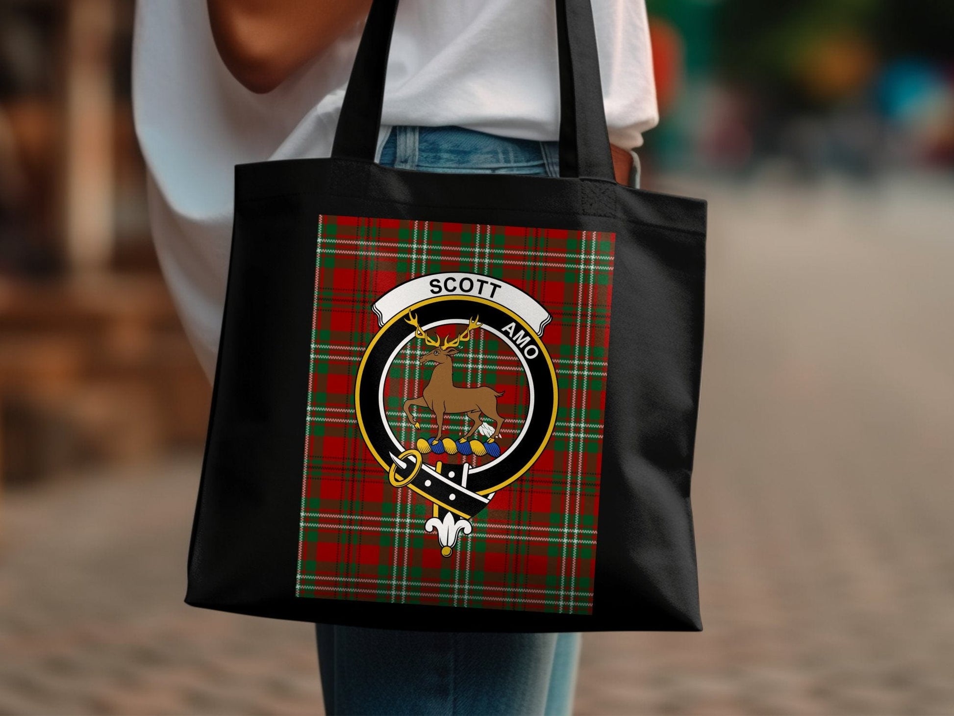 Physical Item Scottish Clan Crest on Tartan Background Tote Bag