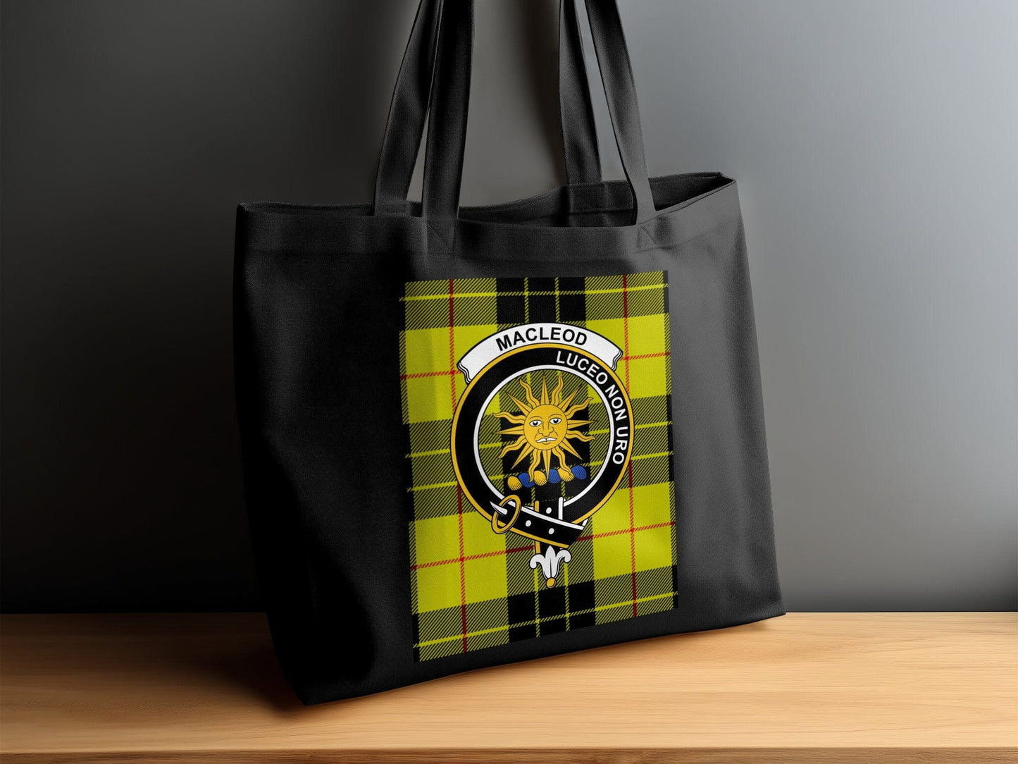 Physical Item Scottish Clan Crest on Tartan Background Tote Bag