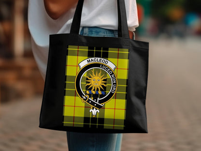 Physical Item Scottish Clan Crest on Tartan Background Tote Bag