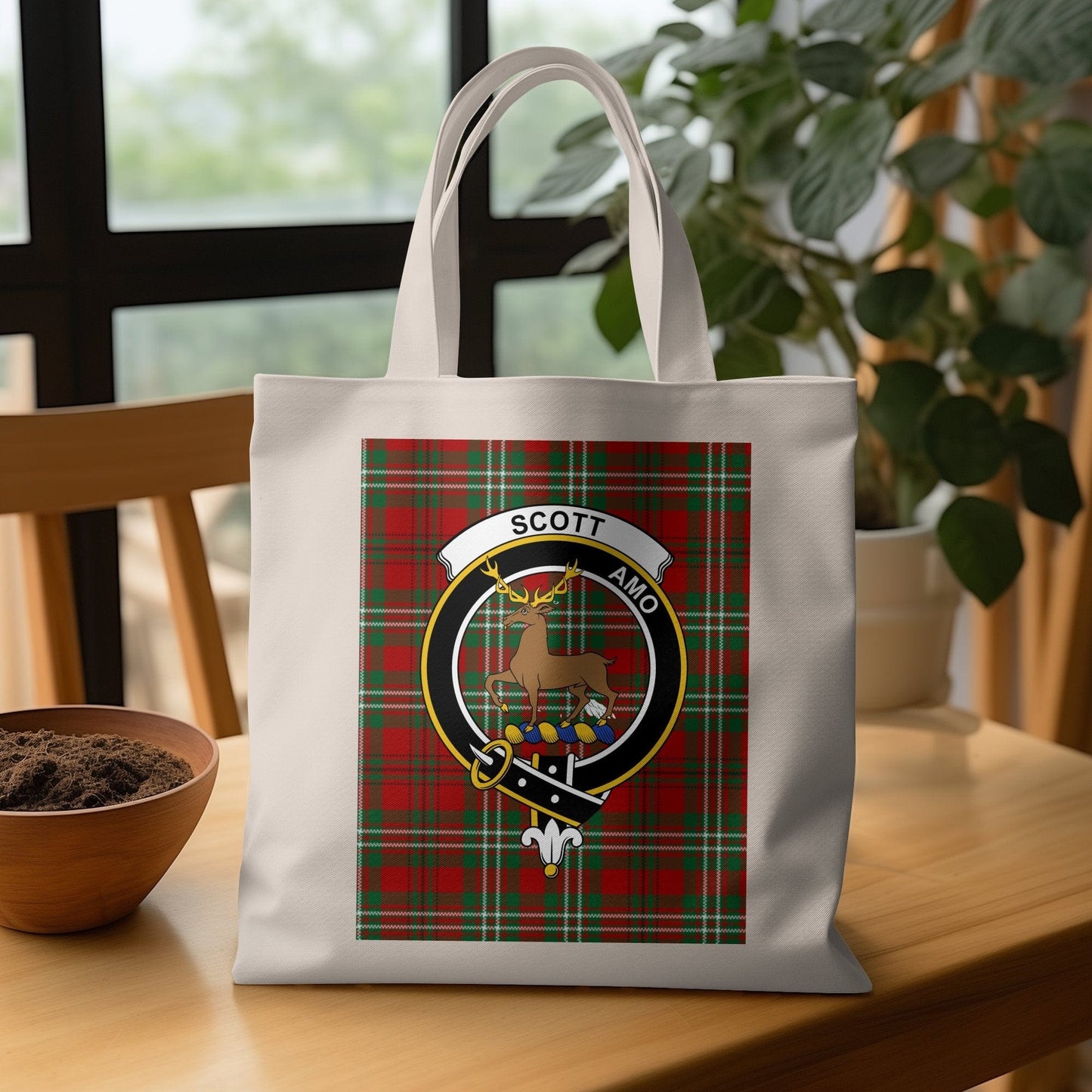 Physical Item Scottish Clan Crest on Tartan Background Tote Bag