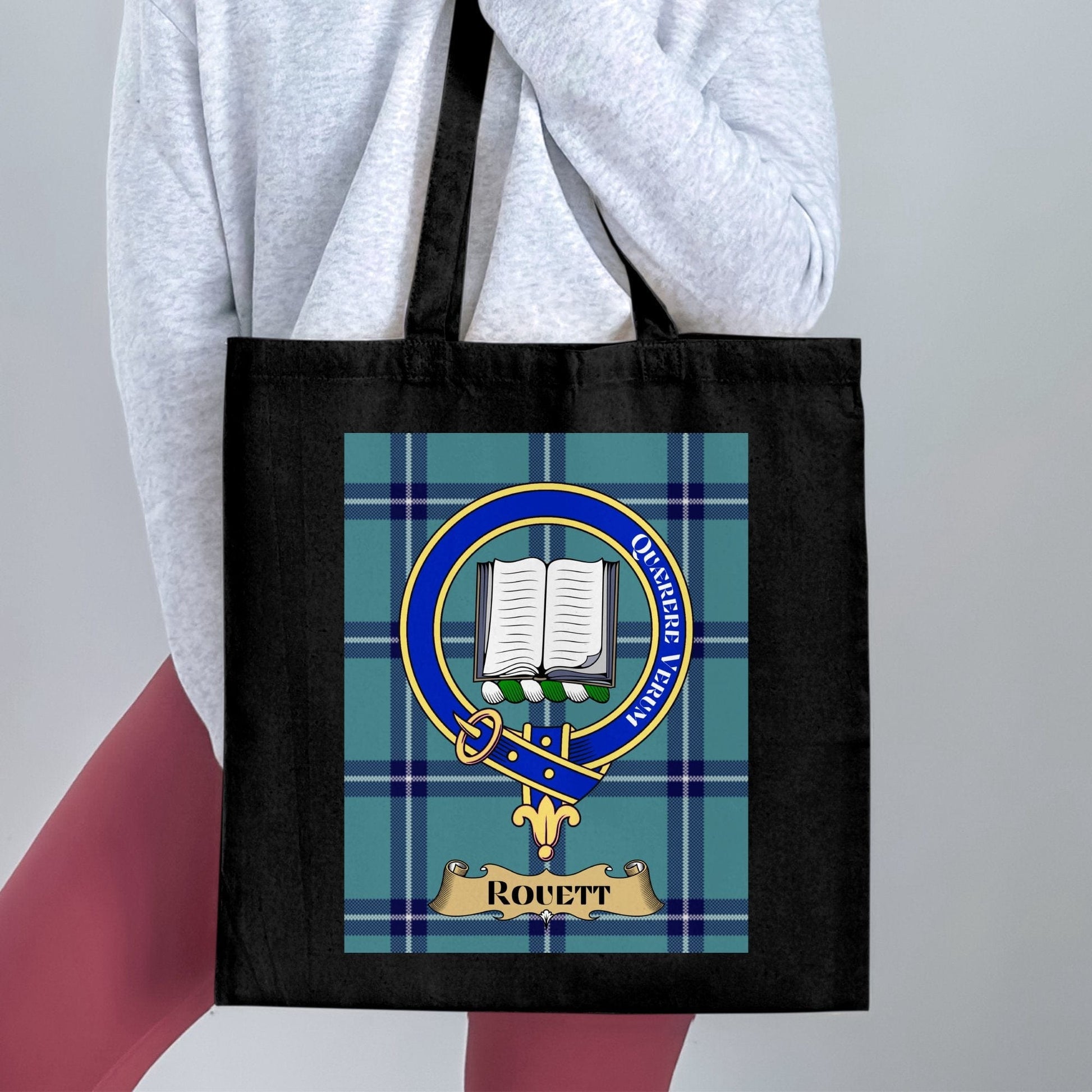 Physical Item Scottish Clan Crest on Tartan Background Tote Bag