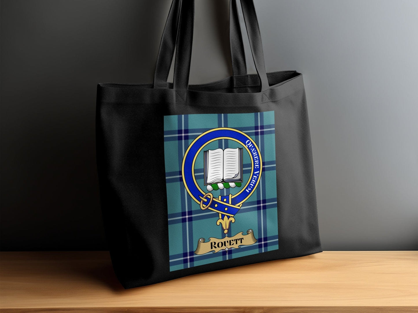 Physical Item Scottish Clan Crest on Tartan Background Tote Bag