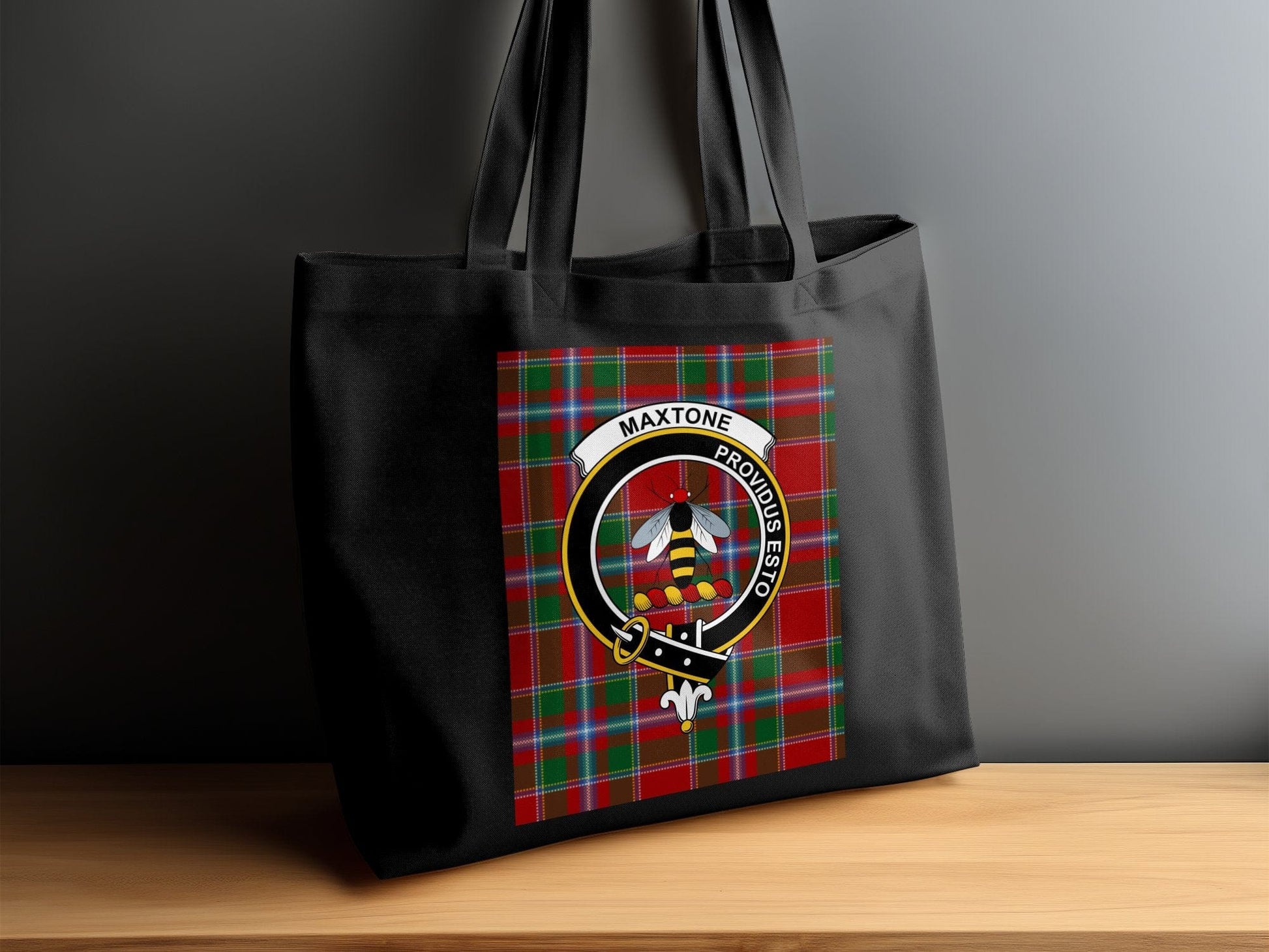 Physical Item Scottish Clan Crest on Tartan Background Tote Bag