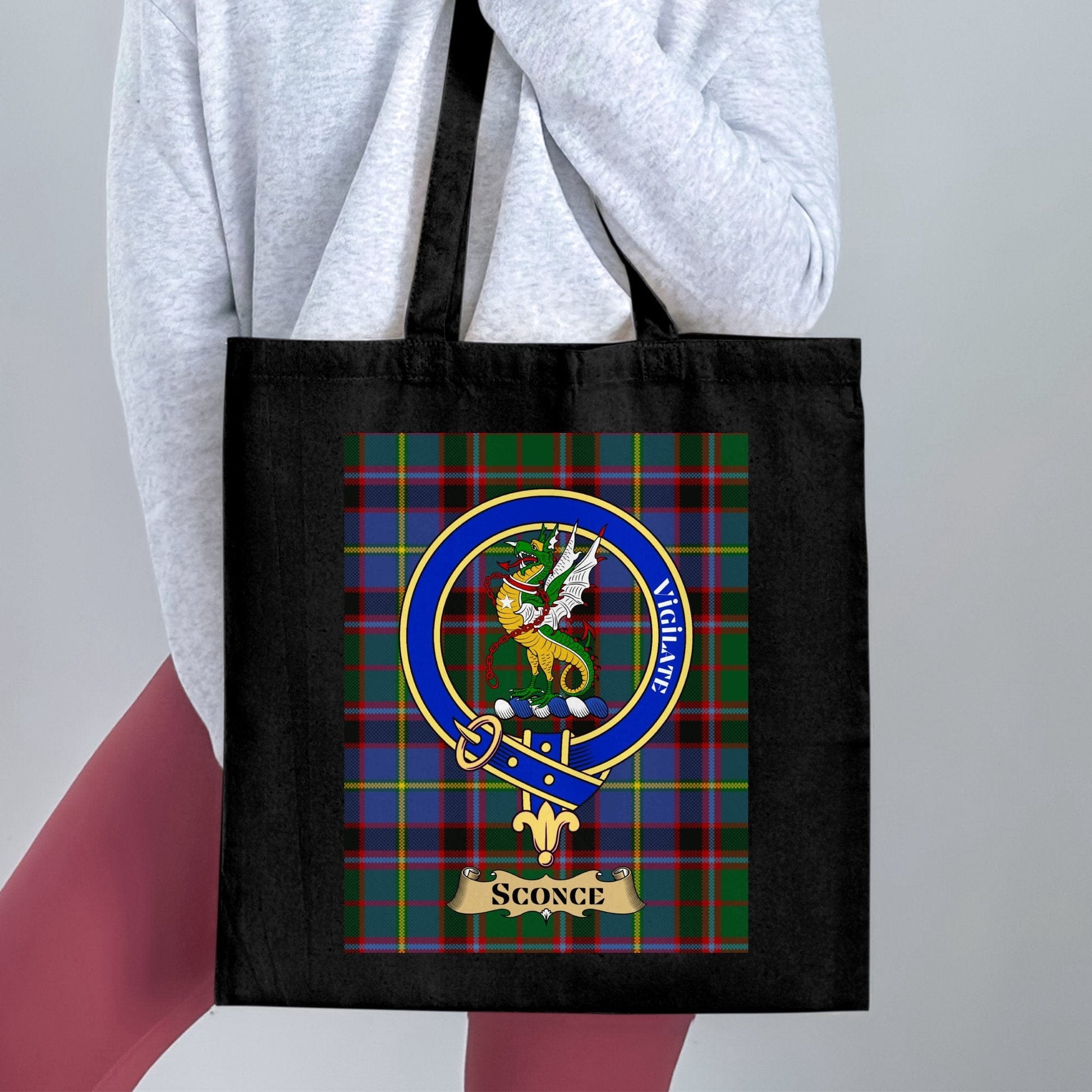 Physical Item Scottish Clan Crest on Tartan Background Tote Bag