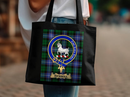 Physical Item Scottish clan crest on tartan background Tote Bag