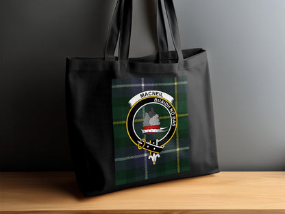 Physical Item Scottish Clan Crest on Tartan Background Tote Bag