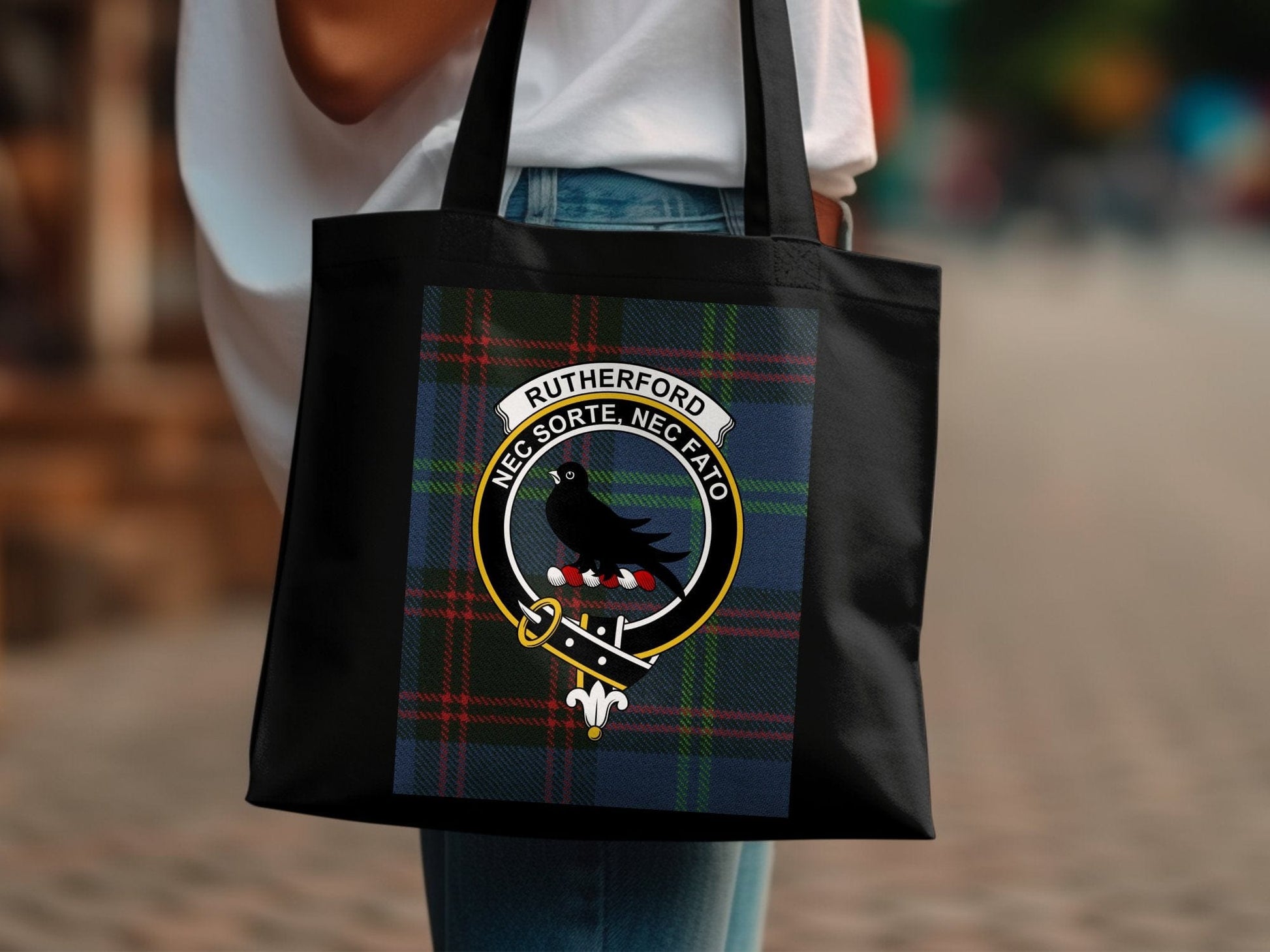 Physical Item Scottish Clan Crest on Tartan Background Tote Bag