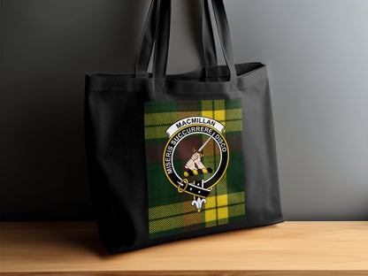 Physical Item Scottish Clan Crest on Tartan Background Tote Bag