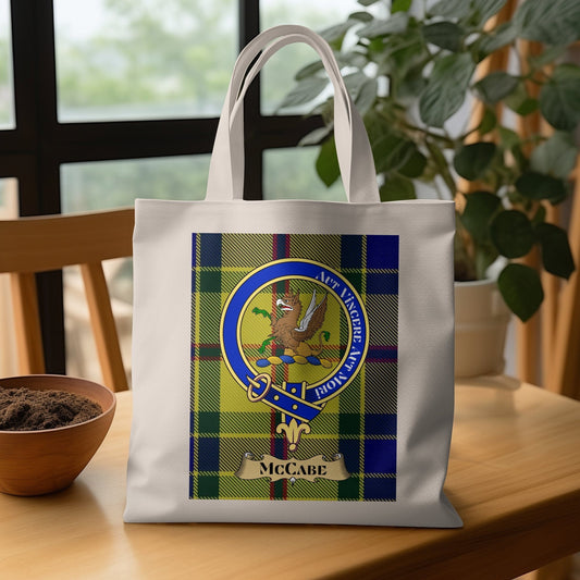 Physical Item Scottish Clan Crest on Tartan Background Tote Bag