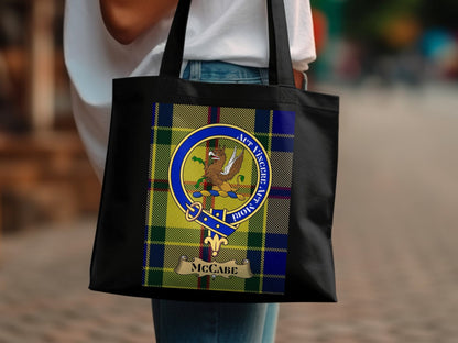 Physical Item Scottish Clan Crest on Tartan Background Tote Bag