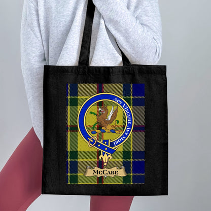 Physical Item Scottish Clan Crest on Tartan Background Tote Bag