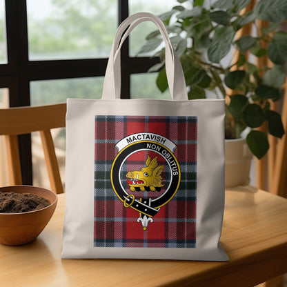 Physical Item Scottish Clan Crest on Tartan Pattern Tote Bag