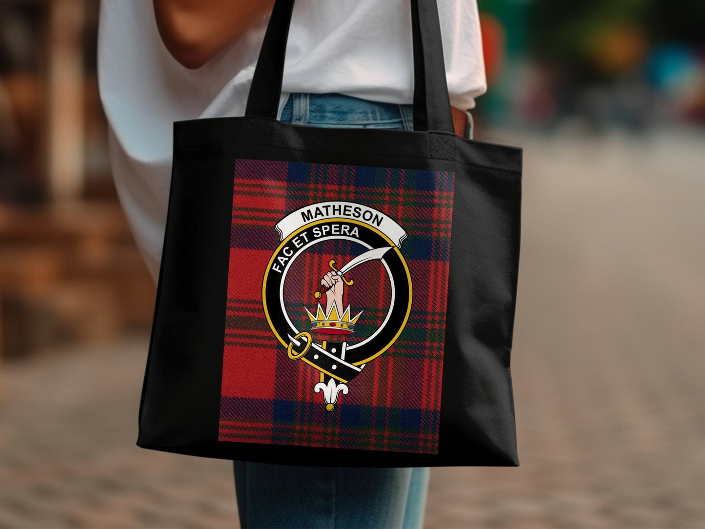 Physical Item Scottish Clan Crest Tartan Background Matheson Tote Bag