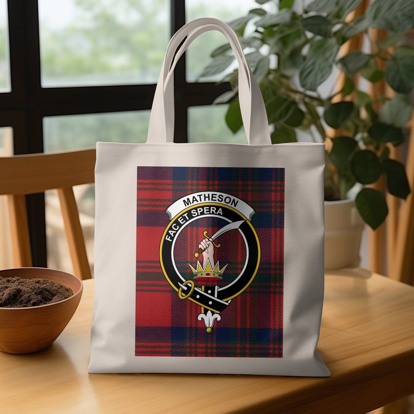 Physical Item Scottish Clan Crest Tartan Background Matheson Tote Bag