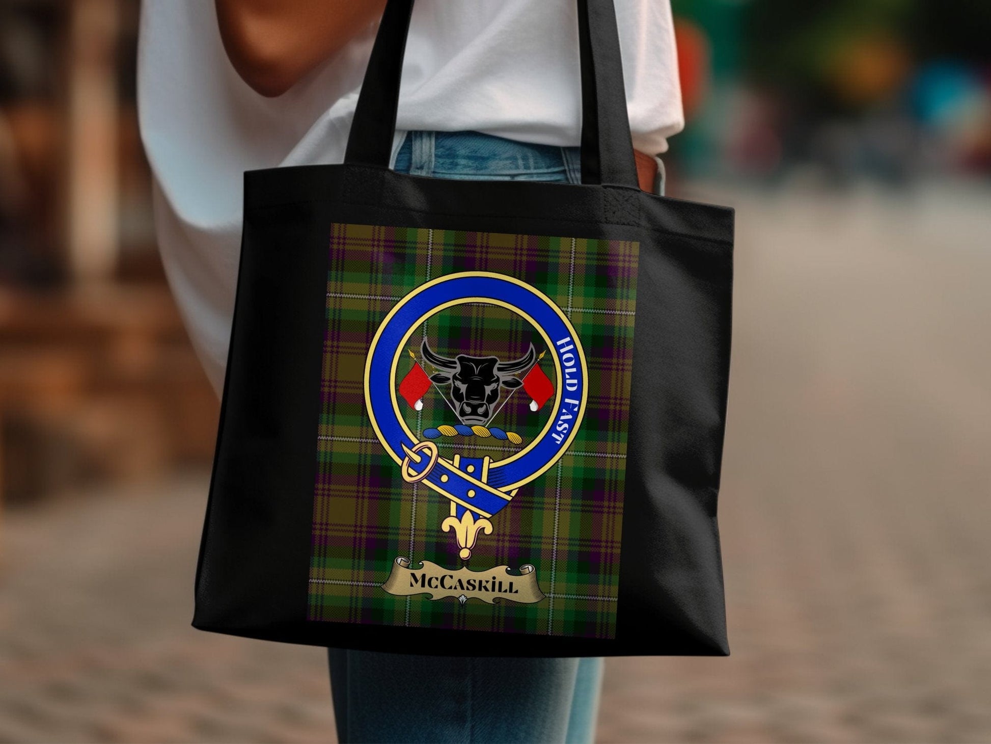 Physical Item Scottish Clan Crest Tartan Background McCaskill Tote Bag