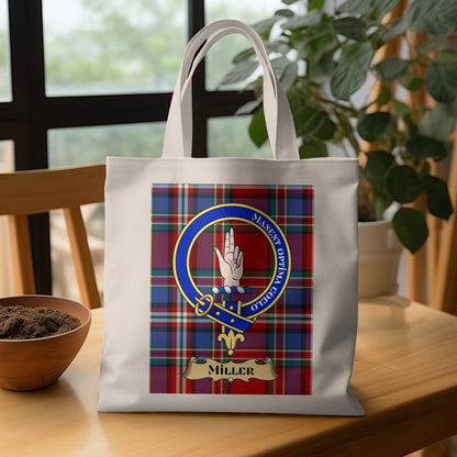 Physical Item Scottish Clan Crest with Colorful Tartan Pattern Tote Bag