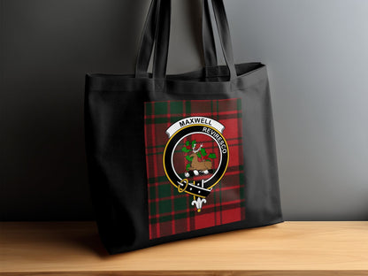 Physical Item Scottish Clan Maxwell Crest on Red Tartan Tote Bag