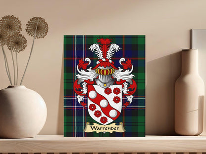 Warrender Clan Coat of Arms Tartan Canvas Wrap - Celtic Ancestry Gifts