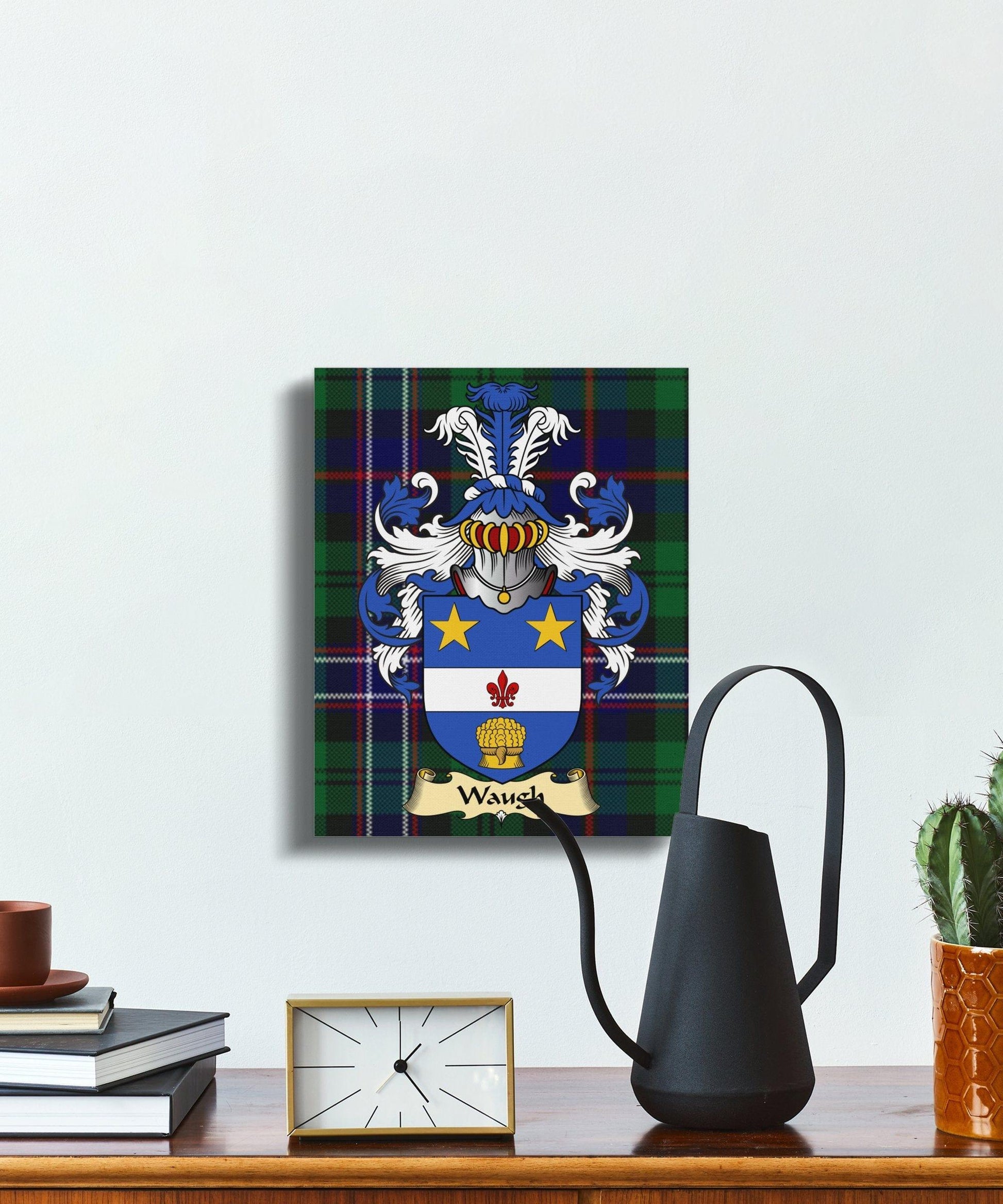 Physical Item Small 8" x 10" Waugh Clan Coat of Arms Tartan Canvas Wrap